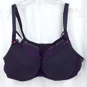 Cacique Boost Push Up Bra 44D Padded Underwired Purple Black Leopard Lace